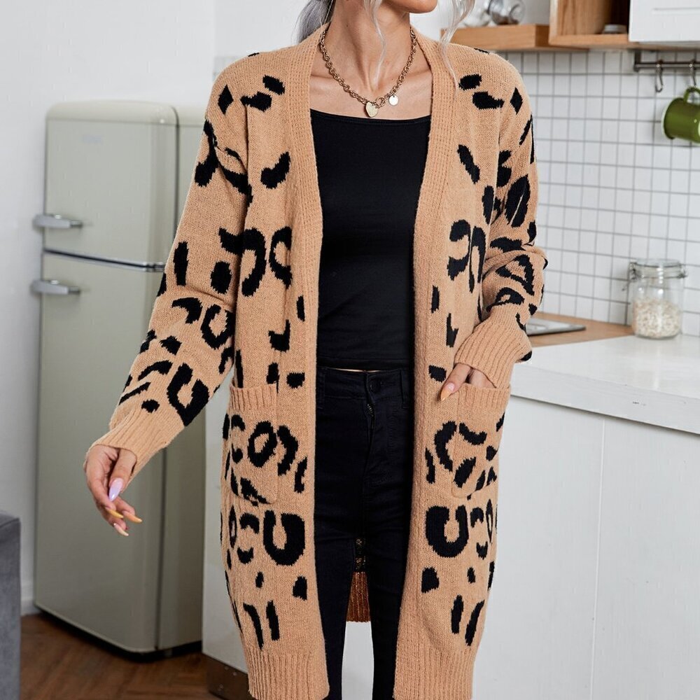 Camel Casual Women's Leopard Print Drop Shoulder Cardigan - Picture 5 of 5